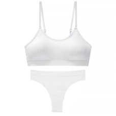 Бесшовный комплект женского белья в рубчик трусы и топ 6618# Белый L 80 ABC