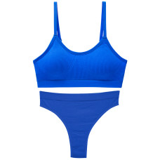 Бесшовный комплект женского белья в рубчик трусы и топ 6618# Синий L 80 ABC