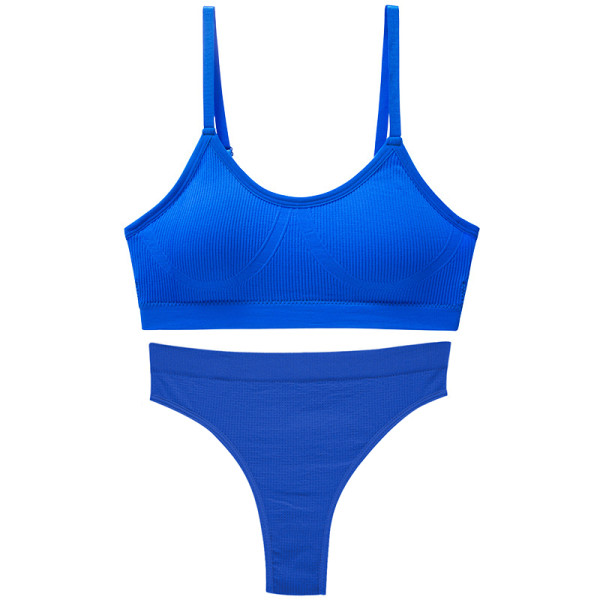 Бесшовный комплект женского белья в рубчик трусы и топ 6618# Синий L 80 ABC