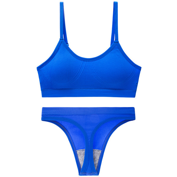 Бесшовный комплект женского белья в рубчик трусы и топ 6618# Синий L 80 ABC