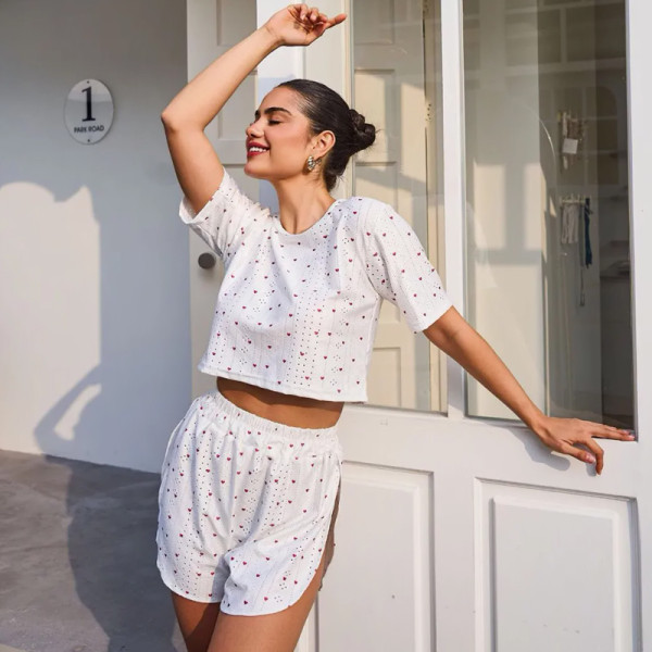 Женский комплект для дома и сна SM24107AYH футболка и шорты женская пижама белая с красными сердечками S