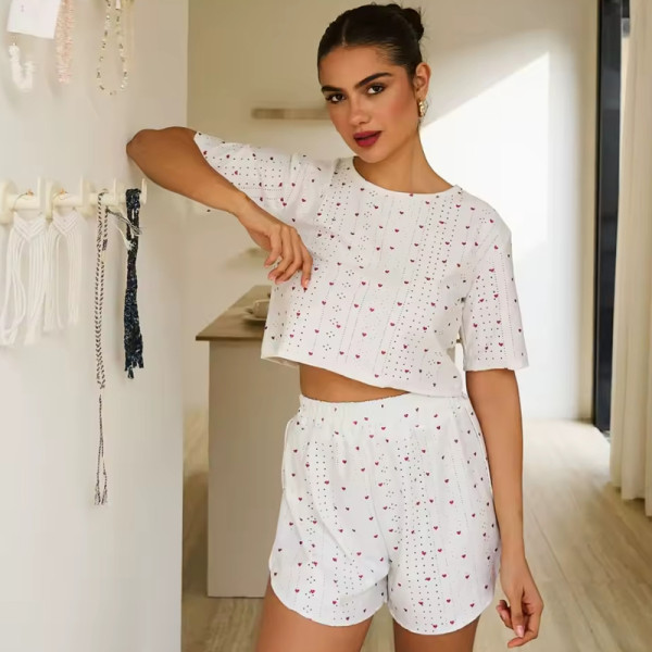 Женский комплект для дома и сна SM24107AYH футболка и шорты женская пижама белая с красными сердечками XL