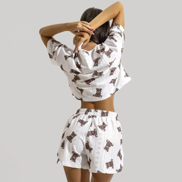 Женский комплект для дома и сна SM24107AYH футболка и шорты женская пижама белая с мишками XL