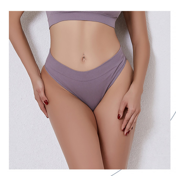 Женские бесшовные трусики бразилианы в рубчик A02# Лиловый XL