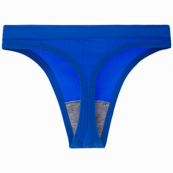 Женские бесшовные трусики стринги в рубчик A66# Синий L