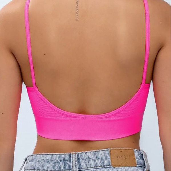 Топ женский в рубчик 08WX# с нерегулируемыми брителями съемные чашечки Розовый электрик L 80 ABC