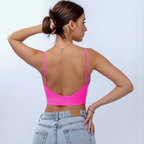Топ женский в рубчик 08WX# с нерегулируемыми брителями съемные чашечки Розовый электрик XL 85 ABC