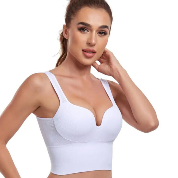 Женский 3D топ 2765# с моделирующим эфектом пушап с глубоким декольте удлиненный Белый L