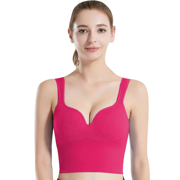 Женский 3D топ 2765# с моделирующим эфектом пушап с глубоким декольте удлиненный Розовый M