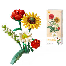 3D конструктор набор строительных блоков LOZ 1659 подсолнух роза шафран зверобой 568 деталей пластиковый