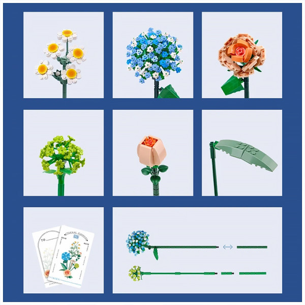 3D конструктор набор строительных блоков LOZ 1671 ромашка роза лист гортензии 680 деталей пластиковый