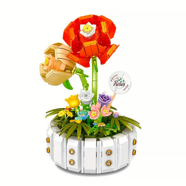 3D конструктор набор строительных блоков YZ 2141 цветочный конструктор Розы 482 деталей