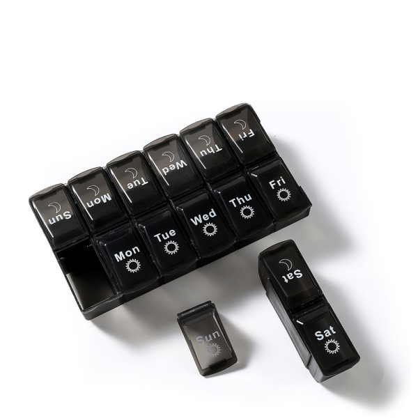 Таблетница органайзер для таблеток Day-Night на 14 отделений Black