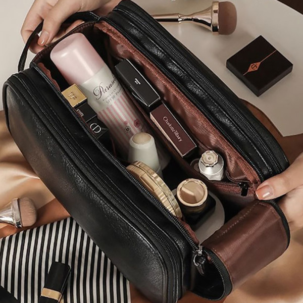 Женская косметичка BK-HZB-07 несесер органайзер дорожная бьюти кейс с карманами по бокам Black