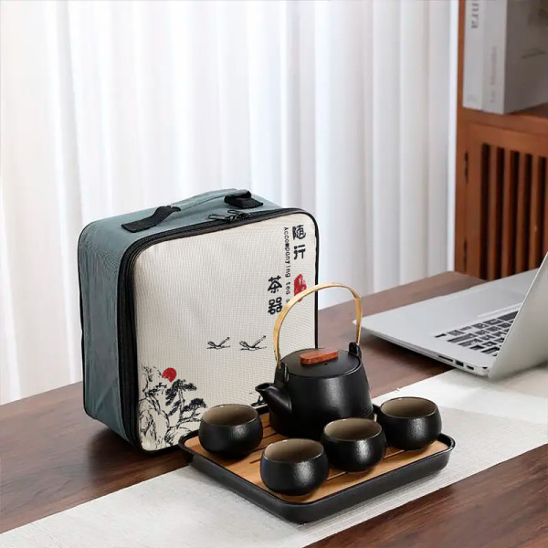 Дорожный набор для чайной церемонии керамический Black