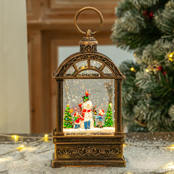 Декоративный фонарь новогодний 2024 11*6,5*21 см рождественское украшения для дома USB+Батарейким подвесной с подсветкой Снеговик и ребенок