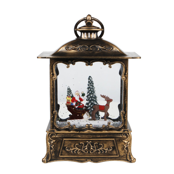 Декоративный фонарь новогодний 365985 рождественское украшение для дома музыкальный USB+Батарейки Дед Мороз с оленем