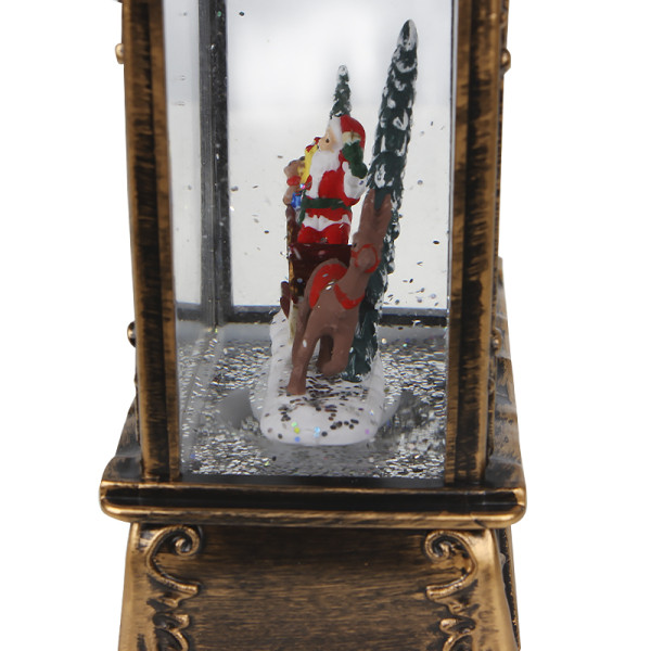 Декоративный фонарь новогодний 365985 рождественское украшение для дома музыкальный USB+Батарейки Дед Мороз с оленем