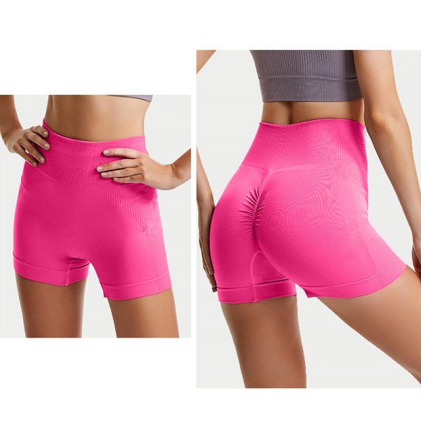 Шорты женские 1802# бесшовные для фитнеса пуш ап push up Розовый электрик S