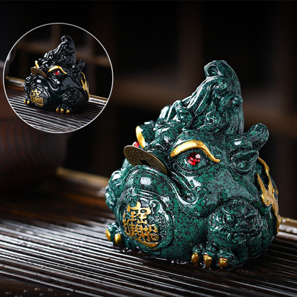 Фигурка для чайной церемонии ZBY-2407302 Жаба с монеткой меняющая цвет от горячей воды Green