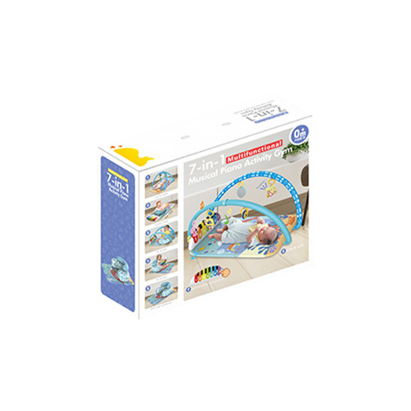 Детский развивающий интерактивный коврик SDZ-1817 музыкальный пианино с дугой и погремушками для младенцев Whale Blue