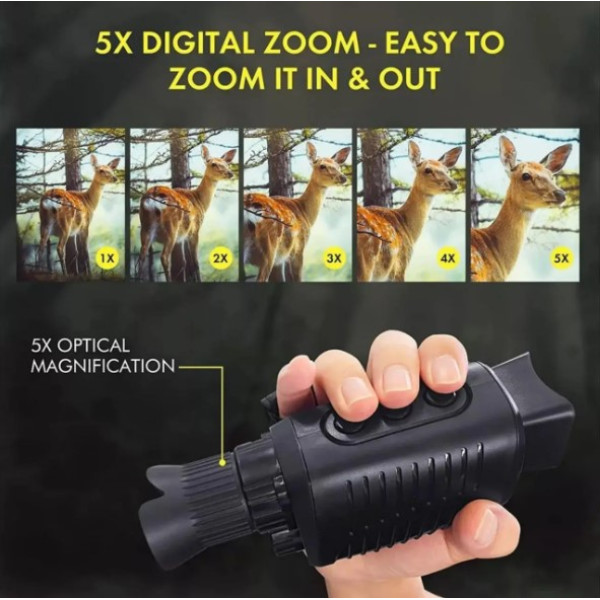 Цифровий прилад нічного бачення Ermenrich NS100 із функцією запису фото та відео, зум 1–5X, дальність до 300 м, акумулятор 3800 мАг