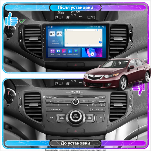Штатная магнитола Lesko для Acura TSX II 2008-2014 экран 9" 2/32Gb CarPlay 4G Wi-Fi GPS Prime