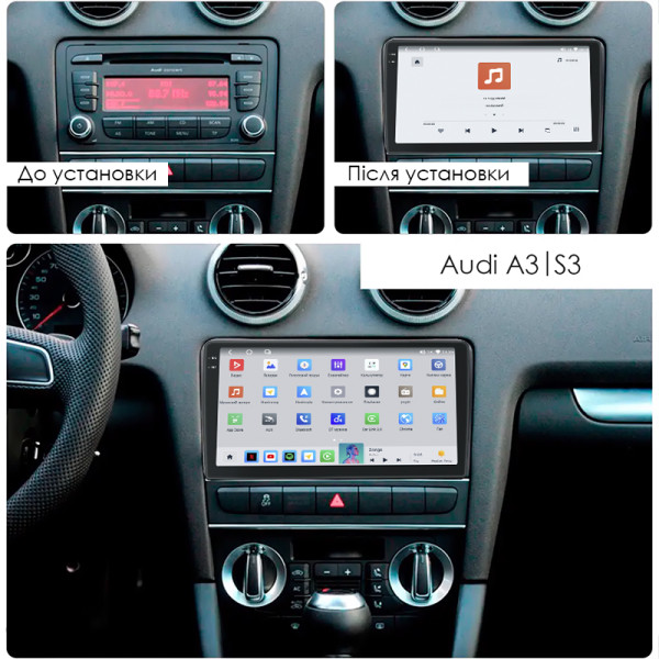 Штатная магнитола Lesko для Audi A3 II (8P) Рестайлинг 2 2008-2013 экран 9" 4/64 QLED CarPlay 4G Wi-Fi GPS 360 Prime