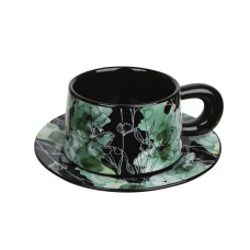 Сувенирный подарочный кофейный набор Qinglan Ruomeng чашка+блюдце+подарочная коробка керамический Black