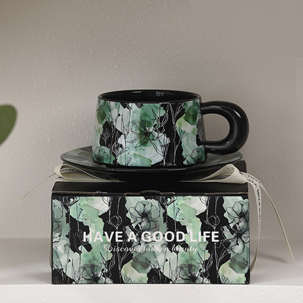 Сувенирный подарочный кофейный набор Qinglan Ruomeng чашка+блюдце+подарочная коробка керамический Black