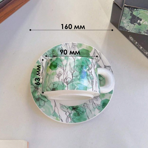 Сувенирный подарочный кофейный набор Qinglan Ruomeng чашка+блюдце+подарочная коробка керамический White