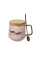 Чайная чашка A2024 з бамбуковою кришкою та ложкою золотой мрамор Pink