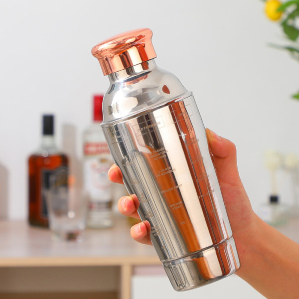 Шейкер для коктейлей FS7263 из нержавеющей стали 600 мл с рецептами Rose Gold