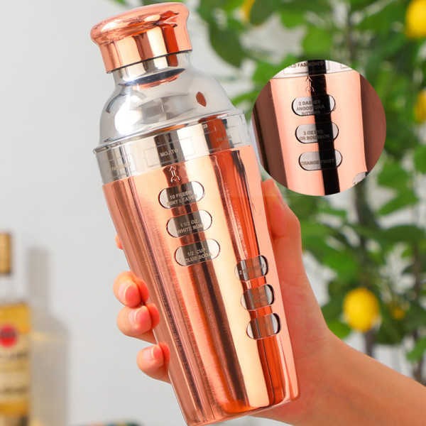 Шейкер для коктейлей FS7263 из нержавеющей стали 600 мл с рецептами Rose Gold