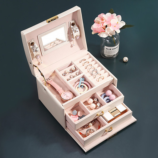 Шкатулка Casegrace SP-01111 для украшений и ювелирных изделий трехуровневая с зеркалом Pink