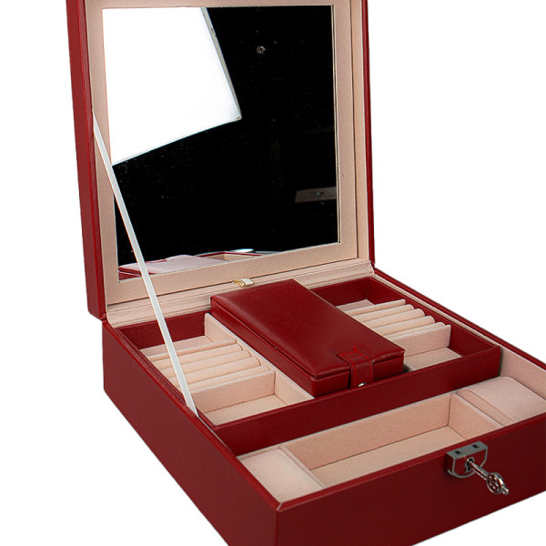 Шкатулка Casegrace SP-01130 для украшений и ювелирных изделий с зеркалом на замке с ключом Red