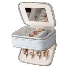 Шкатулка Casegrace SP-01167 для украшений и ювелирных изделий портативная с зеркалом и двойной молнией 11,5*8,5*5 см Blue