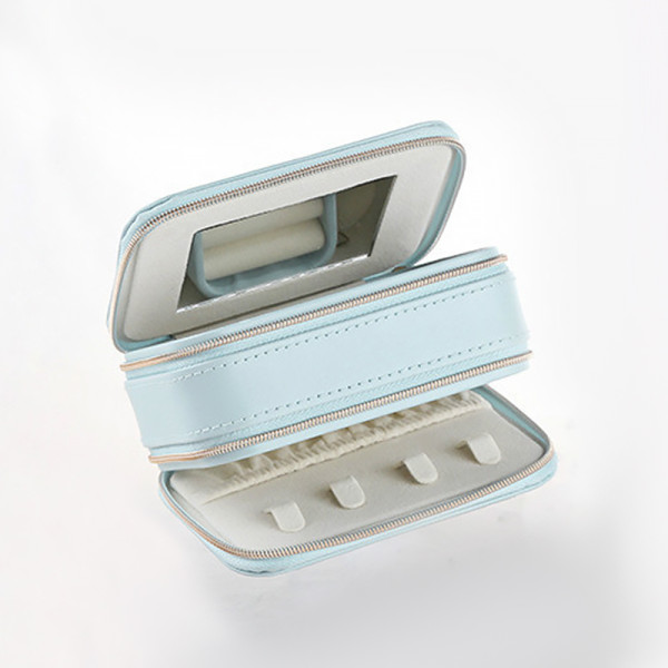 Шкатулка Casegrace SP-01167 для украшений и ювелирных изделий портативная с зеркалом и двойной молнией 11,5*8,5*5 см Blue