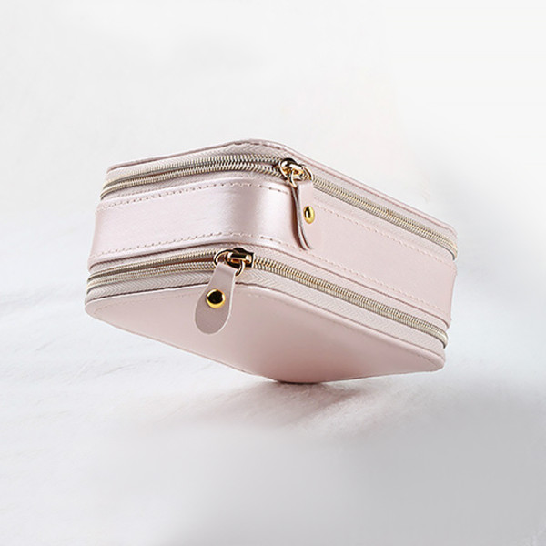 Шкатулка Casegrace SP-01167 для украшений и ювелирных изделий портативная с зеркалом и двойной молнией 11,5*8,5*5 см Pink