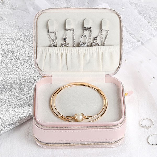 Шкатулка Casegrace SP-01167 для украшений и ювелирных изделий портативная с зеркалом и двойной молнией 11,5*8,5*5 см Pink