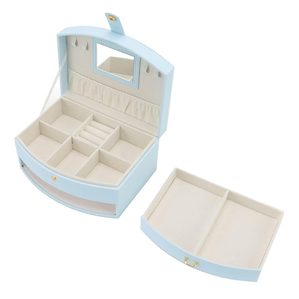 Шкатулка Casegrace SP-01245 для украшений и ювелирных изделий двохуровневая с зеркалом и ручкой 20*15*10 см Blue